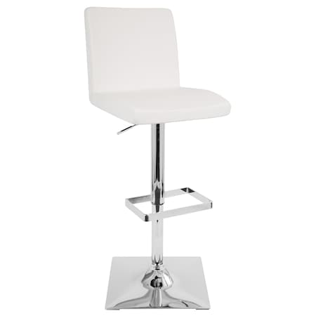 Captain Adjustable Swivel Barstool In White Faux Leather